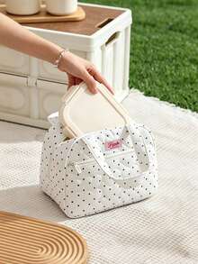 1pc Insulated Lunch Bag, Leopard Print And Polka Dot Fabric, Portable Thermal Lunch Tote, Practical Kitchen Accessory, Suitable For Office Commute, School, Outdoor Picnic, Food And Lunch Box Storage - Multiple Colors and Styles - View 4