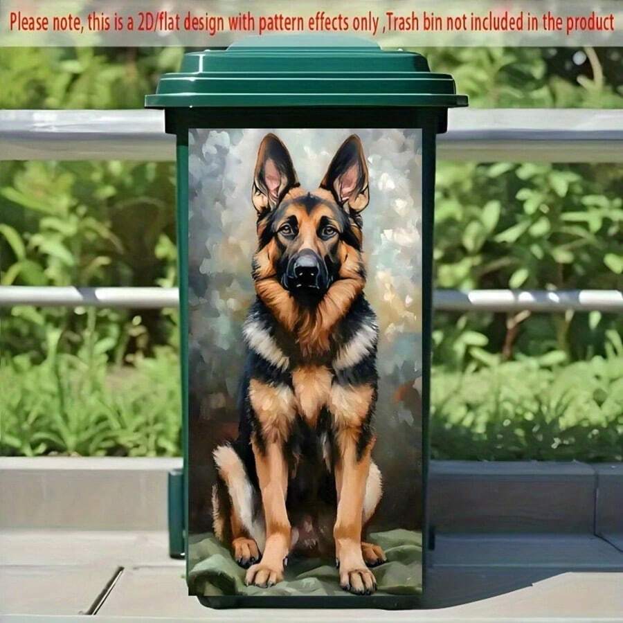 1pc Trash Can Sticker 14.57*32.28 Inch German Shepherd Theme Design Self-Adhesive Wallpaper, Suitable For Kitchen Trash Can, Wall Decoration, Home Decor, 2D Flat - A - View 1