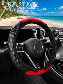 ROSEKEY 1PC PU Carbon Fiber Quilted Diamond Pattern Steering Wheel Cover, Sporty Carbon Fiber Texture, Thickened Diamond Pattern For A Non-Slip Grip, Suitable For SUVs, Trucks, Cars, Daily Commuting And Road Trips,Car Accessories. - A - View 1