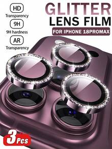3 Packs Lens Protectors For 18 Pro Max / 18 Pro / 17 / 16 Pro / 16 Pro Max / 15 / 14 / 13 / 12 / 11, 9H Hardness Scratch-Resistant, Stylish Phone Accessory, Drop And Scratch Resistant, Thoughtful Phone Gift, Suitable For Birthdays, Family And Friends, Sparkling Crystal, Lens Protector (Glittery Wine Red), Includes Packaging., - Burgundy - View 6