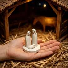 Sacred Family Christmas Scene Statue, Mini Minimalist Nativity Scene Sculpture, Desktop Decor, Perfect Spiritual Gift For Christian Believers And Holiday Decor Enthusiasts, Christmas Decoration - A - View 2