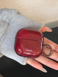 Elegant Glossy Wine Red TPU Earphone Protective Case With Detachable Keychain Ring, Anti‑Drop Soft Earbud Cover, Accessory Compatible With AirPods 1/2/3/4/Pro/Pro 2 For Daily Use - Burgundy - View 5