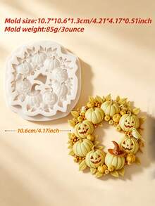 Pumpkin Wreath Silicone Mold Halloween Thanksgiving, 3D Fondant Chocolate Candy Cake Decorating Baking Tool, Polymer Clay Craft Tray For Cookies Pastry DIY Handmade Projects, Reusable Easy Clean Kitchen Baking Supplies - Beige - View 9