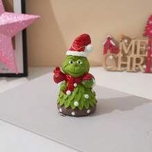 The Grinch 2pcs Christmas Santa Claus Landscape Green Snowman Atmosphere Decor Home Resin Figurine Frog Bonsai Plant - Multi-color - View 4