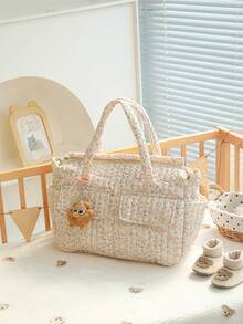 Tas Popok Universal Motif Bunga untuk Ibu & Ayah, Tas Ganti Popok Berbahan Quilted dengan Tali Bahu Panjang, Cocok untuk Bayi Laki-laki & Perempuan, Perlengkapan Bayi - MultiWarna - View 2