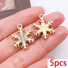 5/10pcs Rhinestone Snowflake Charms Inlaid Winter Snow Pendants For DIY Fashion Bracelet Earring Necklace Christmas Jewelry Making Supplies - Multicolor - View 8