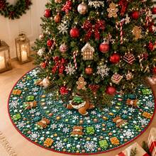 1pc Cartoon Reindeer Gift Snowflake Pattern Christmas Tree Skirt, Elegant Color Holiday Decoration, 5 Sizes, Unisex Holiday Gift, Suitable For Home And Party Christmas Decor - Cartoon Reindeer Gift Snowflake - View 8