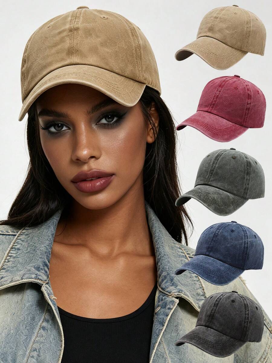 1pc Unisex Washed Distressed Baseball Cap,Casual Solid Color Adjustable Trucker Hat For Travel Street Daily Outdoor Use - Multicolor - View 1