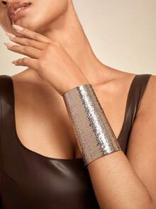 Altistry 1pc Oversized Hammered Metal Wide Bangle Bracelet - A9180 - View 5