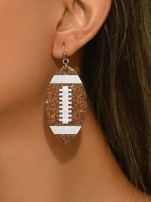 1 Pair Minimalist Shiny Football Dangle Earrings, Perfect Accessory For Party And Sports Events - Brown - View 2