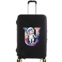 Elastic Luggage Cover, Cute Astronaut Galaxy Initial Print, Black Scratch-Resistant Luggage Protector, Travel Accessory, Luggage Not Included - Black - View 56