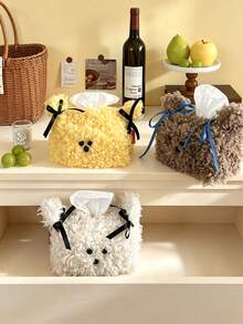 6,1 Cute Plush Dog Shaped Tissue Box Cover, Creative Plush Tissue Holder, Multi-Purpose Napkin Box, Suitable For Home Living Room Desk Dormitory, Decorative Desktop Ornament, Also Can Be Used As Car Tissue Box For Interior Decoration - Multicolor - View 2
