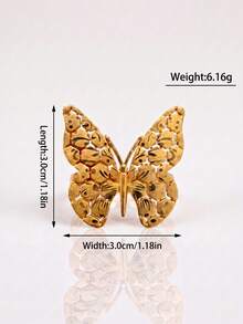 1pc Vintage Luxury Honeycomb Hollow Butterfly Gold Open Ring, Niche High-End Adjustable Stackable Finger Ring - Gold - View 5