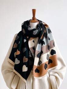 1pc Mixed‑Pattern Heart Jacquard Thick Scarf 65*180cm, Polyester Faux Cashmere Fall Winter Shawl For Travel Party Outing Wear As Scarf Shawl Head Wrap - Multicolor - View 7