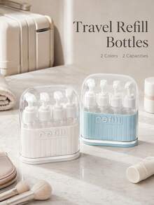 1pc Travel Dispenser Pump Bottle Set, Portable 4-In-1 Cosmetic Dispenser Container, Multi-Compartment Press-Type Lotion Shampoo Liquid Storage Bottle - Multicolor - View 7