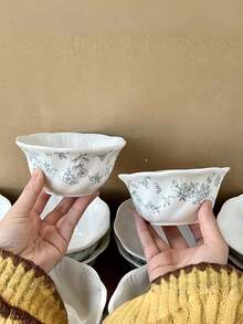1pc Ins Style French Vintage Fresh Elegant High-End Exquisite Ceramic Bowl, Suitable For Fruit, Rice, Noodles, Salad, Etc., Ideal For Restaurant, Kitchen, Party Gathering, Gift Giving And Personal Use - Baby Blue - View 9