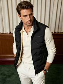 Men's Winter Solid Color Fashion Versatile Thermal Lined Vest - Black - View 1