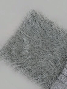 Autumn Gray Knit Mini Dress For Women V Neck Striped Furry Cuff Drawstring Waist Sweater Dress Christmas Outfit - Grey - View 6