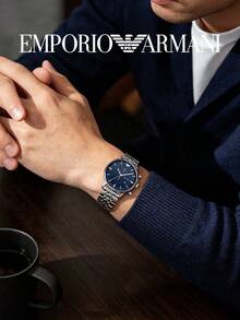 Armani Men's Quartz Chronograph Watch, Deep Blue Dial, Stainless Steel Band, 50m Water Resistant, Luminous Hands, Date Window, AR1648 - Silver - View 1