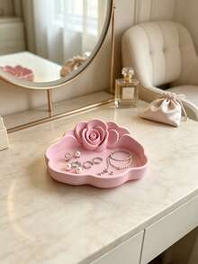 2/1pc Rose Flower Jewelry Tray, Pink Mini Earring Ring Storage Dish, Ins Style Vanity Jewelry Organizer, Desktop Decor, Halloween Gift, Christmas Gift, Birthday Gift - Pink - View 1