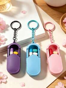 1pc Portable Mini Pill Box With Keychain, Portable Pill Box For Office Workers, Medication And Vitamin Storage Box, Handmade Mini Pill Box, Travel Medicine Storage Box, Daily Vitamin Pill Box, Pocket Pill Box, Compact Pill Box, Daily Medication Storage Container, Waterproof Pill Box Daily Medication Organizer, Keychain, Home Essential, Travel Essential - Multicolor - View 5