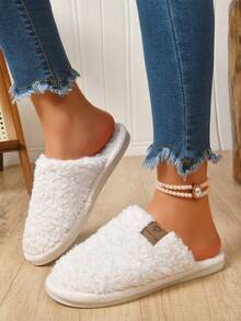Women's Winter Solid Color Casual Plush Indoor Slippers, Comfortable Quiet Pure White - Beige - View 5
