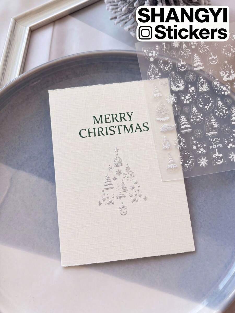 2 Styles Gold Foil Silver White Christmas Tree Snowflake Wreath Pattern Decorative Stickers, Luxury Holiday Style, Self-Adhesive Easy Application, Gift Card And Object Surface Decoration, Holiday Decorative Stickers - Decorative Stickers - View 1