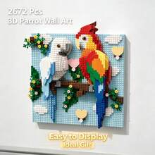 2672Pcs Micro Mini Building Blocks, 3D DIY Animal Mural Set, Parrot, Chameleon & Shark, Creative Desktop Ornament, Home Decor, Birthday & Holiday Gift For Block Lovers - Multicolor - View 2