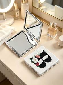 English Letters Makeup Mirror Convenient Folding Small Mirror Mini Hand-Held Makeup Mirror Daily Holiday Christmas New Year Thanksgiving Valentine's Day Easter Gift For Sisters, Friends And Girls - White - View 4