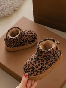 Children's Leopard Print Fleece Boots, Winter Thickened Warm Soft Sole Snow Boots For Girls And Boys - Brown - View 4