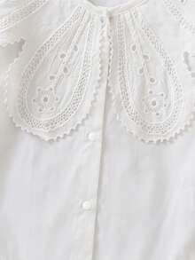 Infant Girl Autumn Lace Ruffle Collar Round Neck Long Sleeve Elastic White Bodysuit Newborn Cute Vacation Front Button Snap Closure Soft Shirt Fabric Bodysuit Children Simple Spring Headband - White - View 5