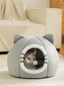 1pc Washable Cat Bed, Ultra Soft Pet House With Non-Slip Bottom, Suitable For Indoor Cats, Puppies And Kittens - Grey - View 7