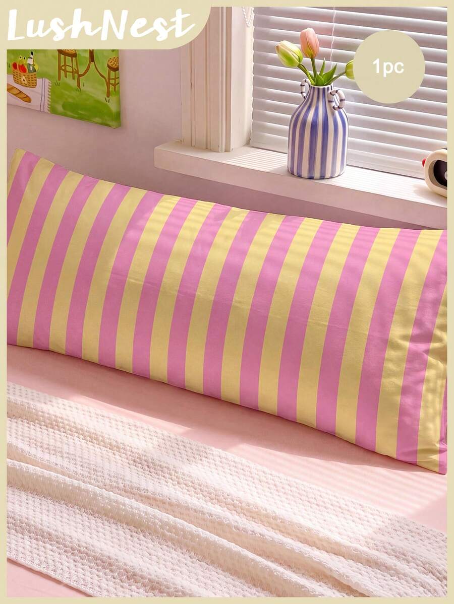 1pc Colorful Stripes Long Pillowcase. Soft Polyester, Fits Bedroom Sofa Pillows. Decorative Cushion Cover, Winter Decor Item. Great Gift For Boys And Girls, All Year Round - Multicolor - View 1