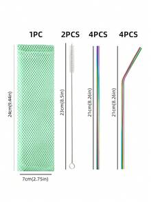 11pcs Stainless Steel Straw & Brush & Bag Set ,Kitchen,Christmas Gift,School Supplies - Multicolor - View 6