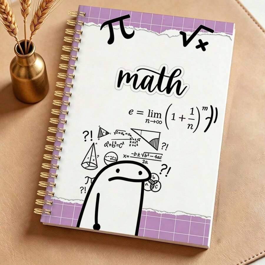 1pc 14*21cm Spiral Notebook, Playful π Equation Cartoon Cover Journal, Back To School Must-Have Supplies, Math Homework Draft Memo Notebook, Adorable Humorous STEM Student Stationery Gift - MATH - View 1