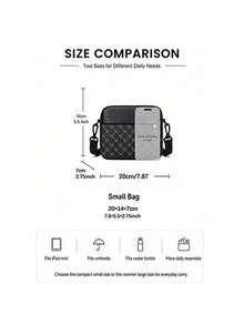 Men's Gray Plaid Letter Print Crossbody Bag, PU Leather Patchwork Top Zipper Adjustable Webbing Shoulder Bag, Vintage Business Casual Horizontal Camera Bag, Suitable For Daily Commute And Travel Use - Black - View 5