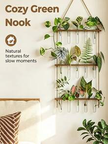Multi-Layer 4-Hole Wall-Mounted Glass Hydroponic Plant Holder, Can Hang Test Tube Bottles, Clearly Display Green Plant Root System, Using Natural Rope Hanging, Ideal Choice For Living Room Or Bedroom - Multicolor - View 1