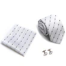AlanKing Men's Polka Dot Tie, Pocket Square, And Cufflinks 3 Piecesset, Suitable For Parties And Balls - Multicolor - View 5