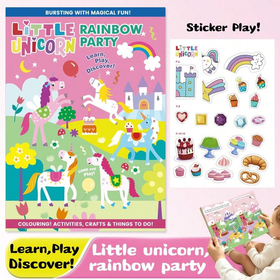 Little Unicorn Game Sticker Book: Rainbow Party Children's Fun Game Book, Suitable For 3-8 Years Old Children, Combines Coloring, Spot The Difference, Stickers And Line Matching Educational Games In One Children's Book, Suitable As Party Favors For Young Children, Cute Rainbow Unicorn Party Activity Interactive Sticker Book, Fine Motor Skills Development