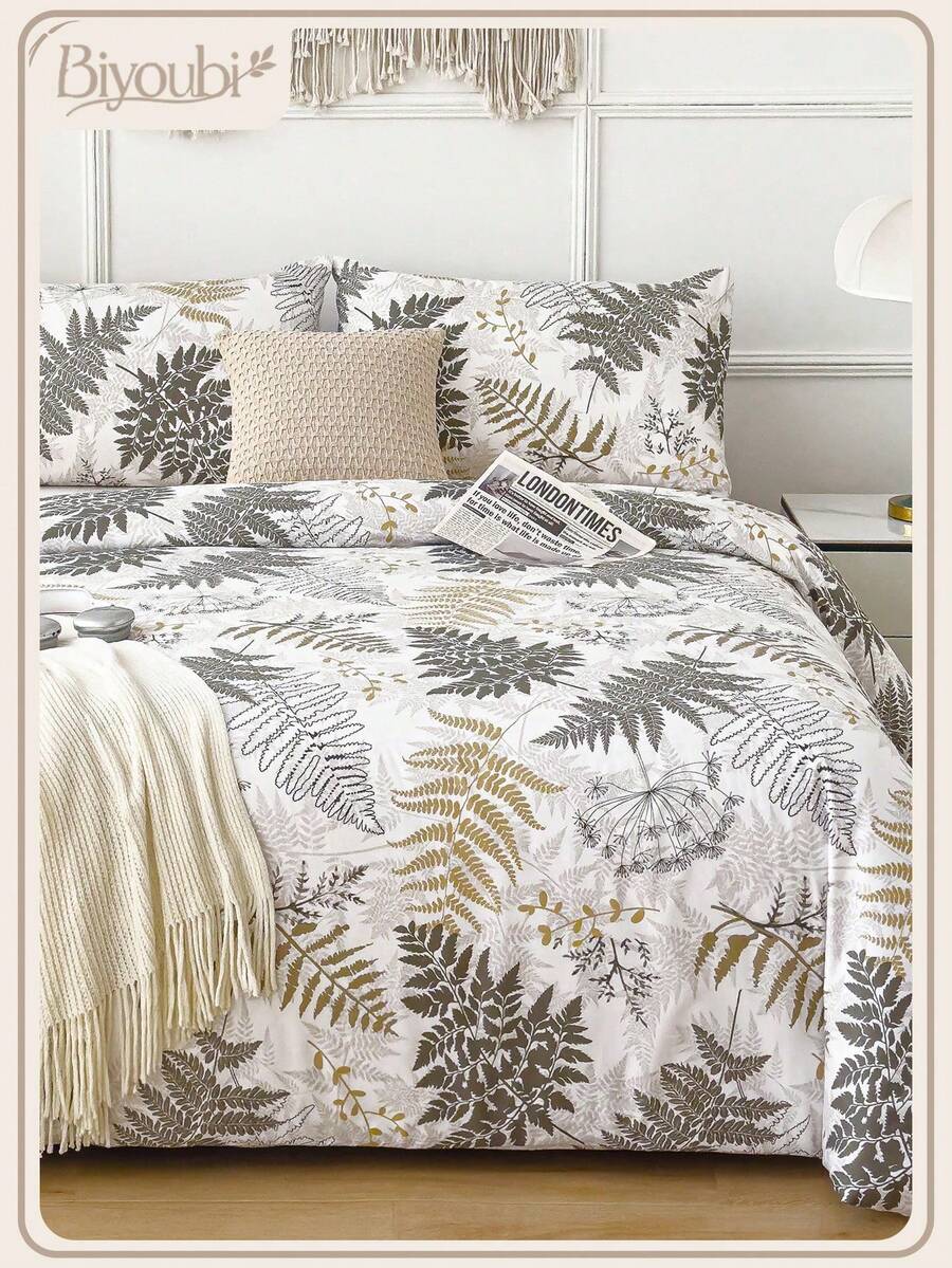 Conjunto de Edredom de Microfibra Macia com Estampa Floral - Melhor Conjunto de Roupa de Cama de 2/3 Peças - Inclui 1 Edredom e 1/2 Fronhas - Preço Acessível, Alta Qualidade, Serve para Camas de Solteiro, Casal, Queen, King - Branco - Visão 1
