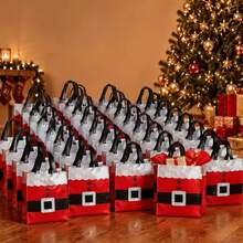 5pcs Christmas Gift Bag Set, Laser-Cut Handle With Santa Claus Design, Non-Woven Fabric, Durable And Reusable, Perfect For Gift Wrapping, Holiday Party Favors And Shopping, Festive Tote Bags, Party Supplies - Christmas Bag - View 7