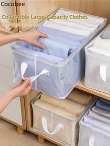 1pc Transparent Stackable Lidless Storage Box, Large Capacity With Handle, Space-Saving, Convenient For Organization, Multi-Functional Thickened Transparent Storage Organizer, Suitable For Home - Transparent 2 - View 1