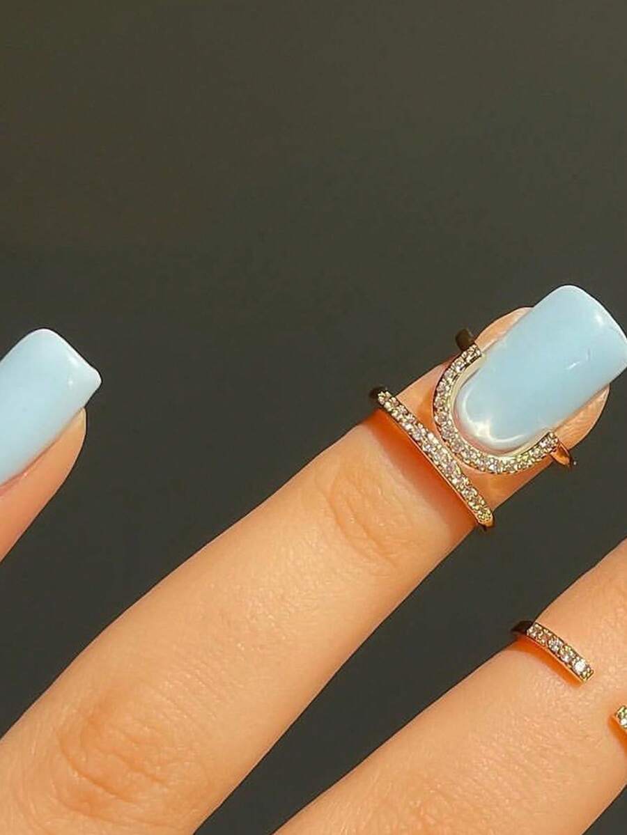 1pc Rhinestone Nail Armor Ring For Women, Niche Creative Micro-Inlaid Oval Alloy Exquisite Personalized Nail Ring - Ring - View 1