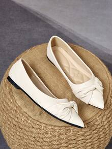 WHDXY Gentle Apricot Pointed Toe Low Vamp Shoes For Women, Knot Design Toe, Soft Sole, Lightweight Daily Flat Shoes, Comfortable To Wear, Suitable For Commuting, Dating, Shopping - Apricot - View 6