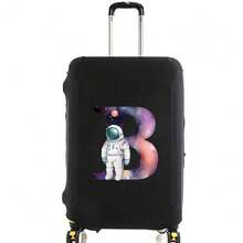 Elastic Luggage Cover, Cute Astronaut Galaxy Initial Print, Black Scratch-Resistant Luggage Protector, Travel Accessory, Luggage Not Included - Black - View 44
