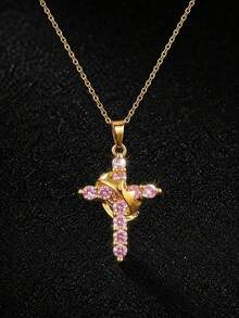 1 buah Kalung Kristal Warna-warni Salib Mahkota yang Dapat Diputar untuk Anak Perempuan, Kalung Religius Kristen untuk Meredakan Stres, Cocok untuk Pesta, Kencan, Prom, dan Dekorasi Sehari-hari - Satu-Ukuran - View 1