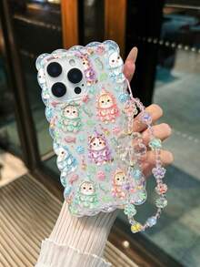 Christmas Painted Twisted Wave Edge Transparent Phone Case With Attached Bracelet, Printed Anti-Drop Fashion Cute Design, Suitable For IPhone 17/17 Pro/17 Pro Max/16/16 Pro/16 Pro Max/16 Plus/14/15, 10 Cases, New Anti-Drop P14 Thickened P13 Soft Shell P12 Full Coverage P11 Creative Phone Case - Multicolor - View 4
