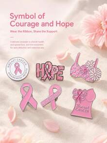 6 PCS Pink Ribbon Brooches For Women Pink Ribbon Campaign Accessories - Pink Breast Cancer Awareness Ribbon Set - View 3