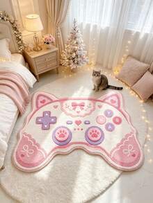 1 pieza Alfombra decorativa con patrón de controlador de juego rosa, decoración de dormitorio, alfombra pequeña, alfombra, decoración del hogar, alfombra de sala de estar, alfombra pequeña de sala de estar, alfombra de dormitorio, decoración del hogar de sala de estar, alfombra de exterior, alfombra lavable, regalo de graduación - Multicolor - Ver 2