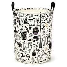 1PC Halloween Decorative Storage Basket, Witch Doodle Skull Pumpkin Bat Crystal Ball Tombstone Magic Element Print Organizer Bin, Multi‑Functional For Clothes Sundries Storage, Home Decor / Fall Decor / Room Decor - Black and White - View 7